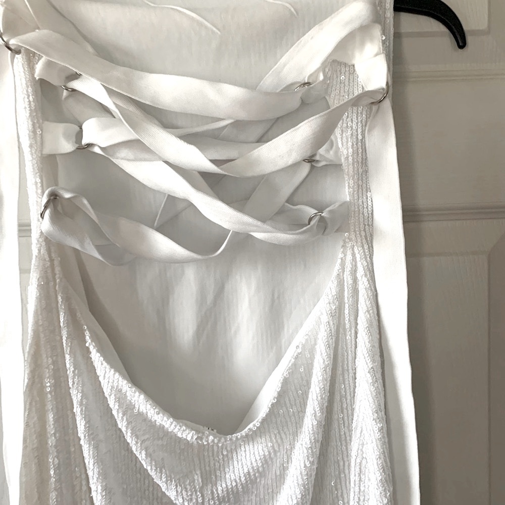 Ladies a White Sequins Dress XL - Picture 2 of 6